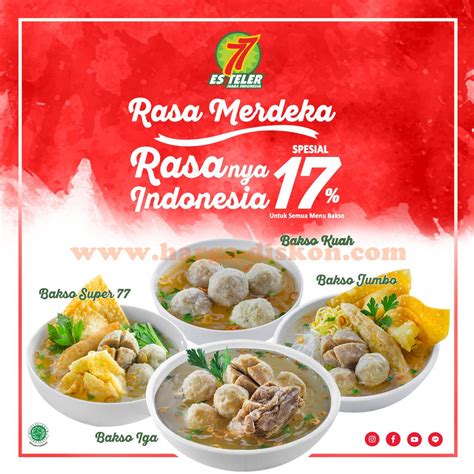 Katalog harga, harga promo, promo indomaret, alfamart, giant, superindo, hypermart, carrefour, lottemart, promo restoran, oriflame, tupperware posted by harga diskon posted on juli 03, 2017. Promo ES TELER 77 Terbaru Diskon 17% Semua Menu Bakso