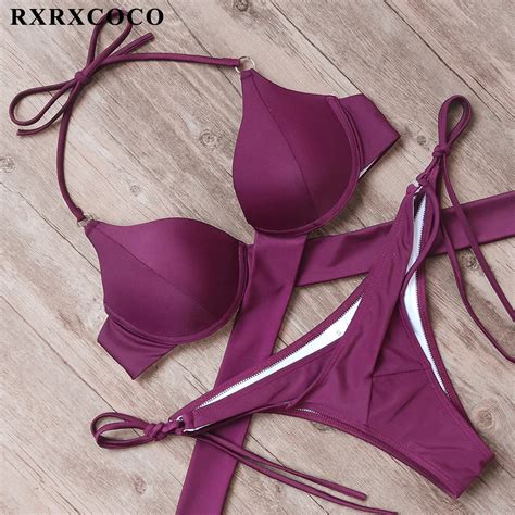 Rxrxcoco Sexy Bandage Bikinis Push Up Swimwear Women Swimsuit Brazilian Bikini Set 2019 Summer