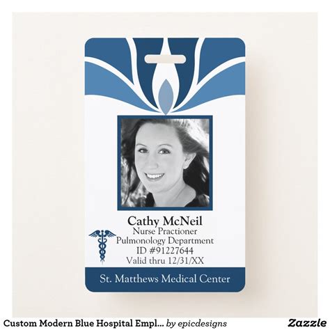Custom Modern Blue Hospital Employee Medical Id Badge With Barcode On