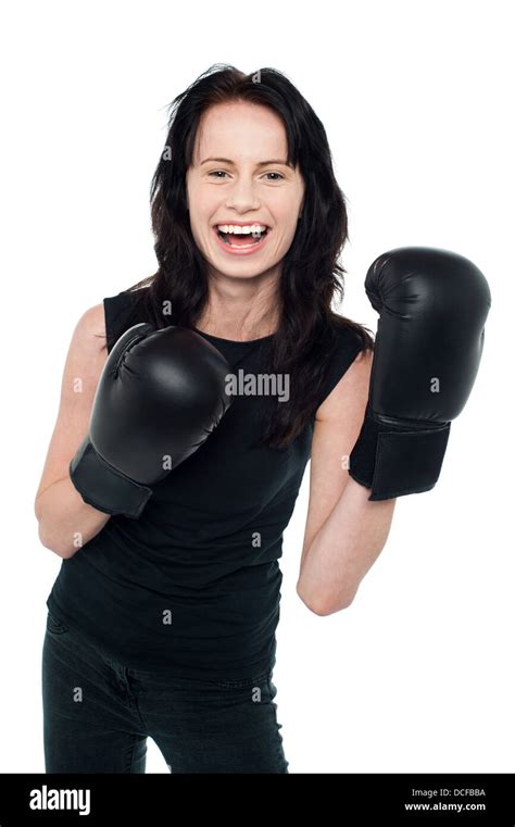 Cheerful Young Female Boxer Is Ready To Throw A Punch Stock Photo Alamy