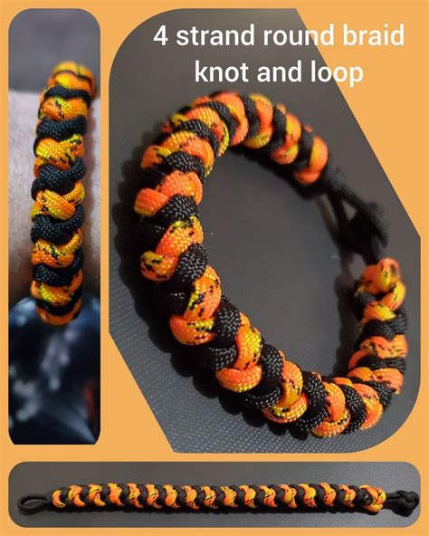 Make a paracord collar and leash combo for your dog. Here is a 4 strand round braid knot and loop in atomic & black. in 2020 | 4 strand round braid ...