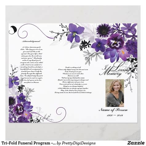 Tri Fold Funeral Program Violet Grey Floral Funeral