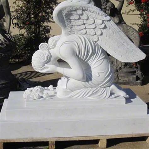 Large White Marble Kneeling Weeping Angel With Wing Headstone Statue Tombstone Mtg 006 Buy
