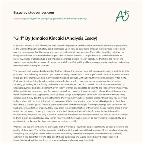 Girl By Jamaica Kincaid Analysis Essay Free Essay Example