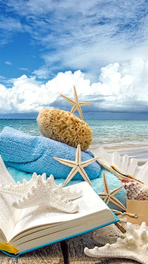Summer Beach Book Seashells Sea Stars Iphone 6 Plus Hd Phone Wallpaper