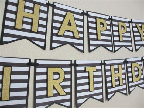 Happy Birthday Party Shower Banner Sign Black White Gold Etsy Happy