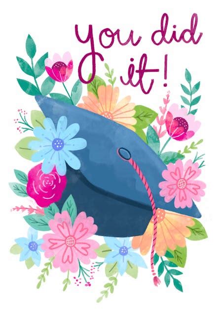 Flowers Graduation Hat Graduation Card Greetings Island