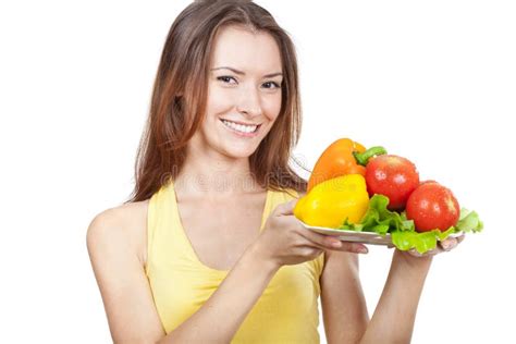 Woman Holding Plate Of Fresh Vegetables Stock Image Image Of Lifestyle Cheerful 33224105