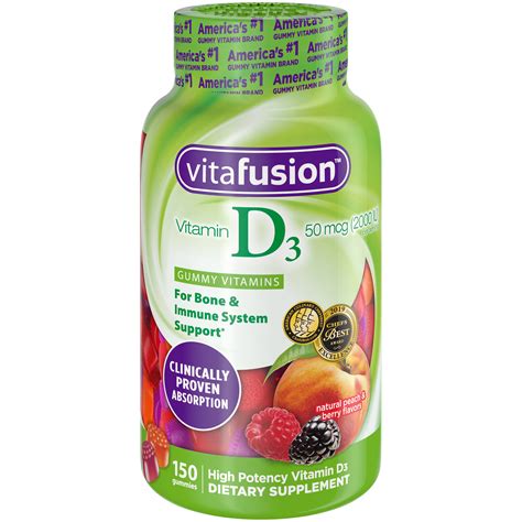 Vitamin supplements are vitamins sold with specific health claims beyond their usual physiologic function. Vitafusion Vitamin D3 Adult Gummy Vitamins Dietary Supplement