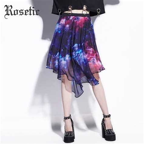 rosetic gothic asymmetrical skirt print chiffon summer women casual skirt dark red fashion