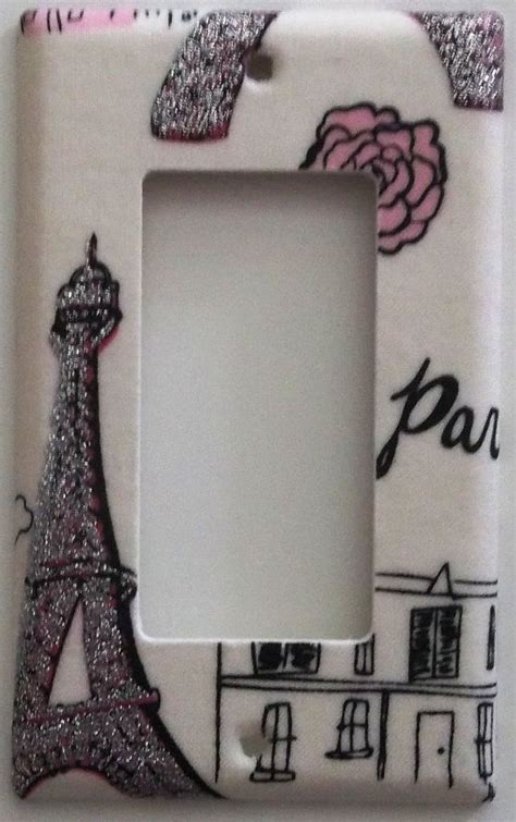 Pink Paris Eiffel Tower Glitter Light Switch Cover Plate Girls Bedroom