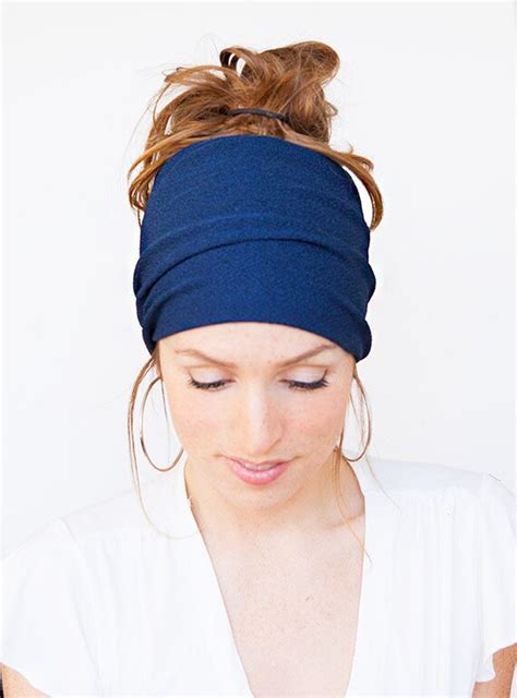 Dark Blue Wide Headband Stretch Delicate Knit Blue By Minitastudio