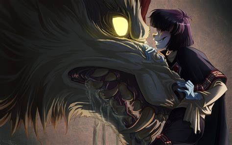 Wallpaper Anime Black Hair Wolf Anthro Demon Darkness