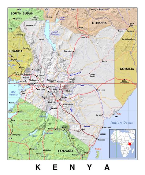 Detailed Political Map Of Kenya With Relief Kenya Africa Mapsland