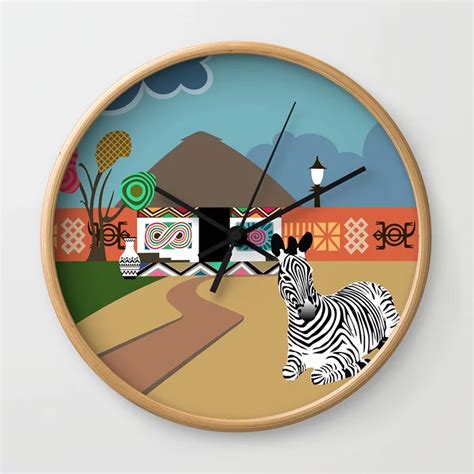 African Wall Clock African Safari Print Afrofuturism Painting Home Décor