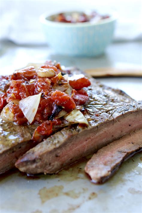 In the summer aidells grills the steak in a kettle barbecue and in the winter he roasts it in the oven. Grilled Flank Steak with Charred Tomato Relish - A Bountiful Kitchen