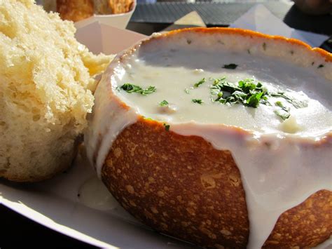 Their service is great and their food is too. Clam chowder soup in sourdough bowl ~ Boudin Bakery ...