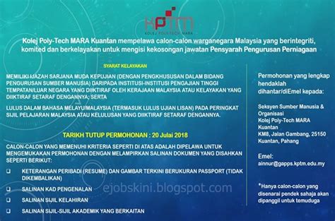 Pegawai ehwal ekonomi (gred e41). Jawatan Kosong Kolej Poly-Tech MARA (KPTM) - 20 Julai 2018