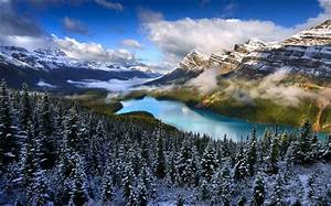 Lake, Forest, Mountain, Nature, Snow, Clouds, Landscape