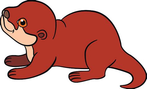 Cartoon Animals Little Cute Baby Otter Smiles Stock Illustration