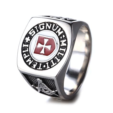 Retro Signet Red Enamel Masonic Templar Ring Knights Templar Rings