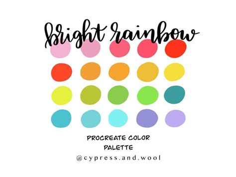 Bright Rainbow Procreate Color Palette Color Swatches Ipad Etsy