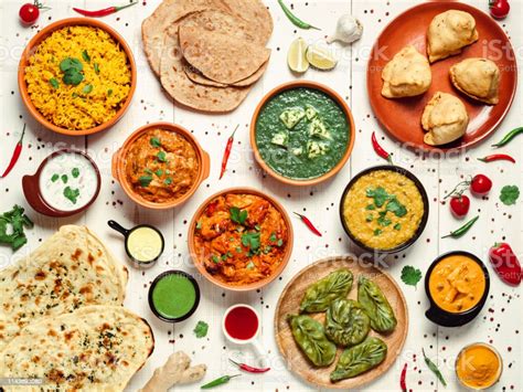 Indian Food And Indian Cuisine Dishes Top View Stock Photo Download