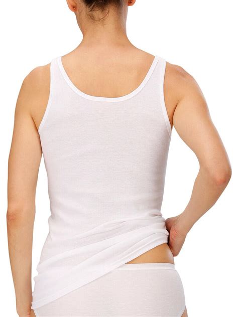 Naturana 2 Pack Ladies Built Up Shoulder Cotton Vest Undershirt 802530 White Ebay
