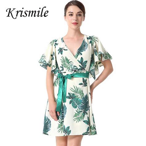 Buy Summer Short Beach Dress Green Floral Print