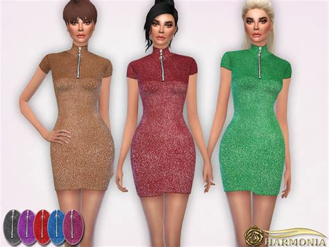 The Sims Resource Metallic High Neck Zip Bodycon Dress