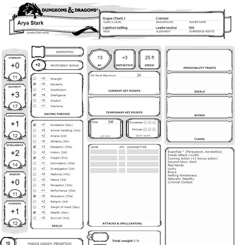 Printable dnd character sheet 5th edition