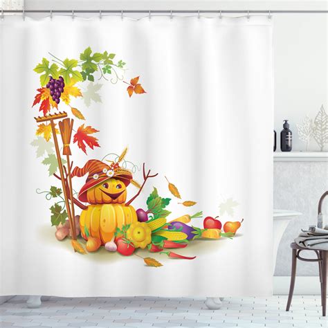 Kids Thanksgiving Shower Curtain Autumn Harvest Theme With Various