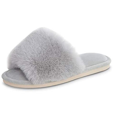 Womens Faux Fur Slippers Fuzzy Flat Spa Fluffy Open Toe House Shoes