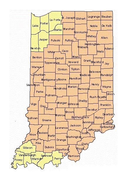 Indiana Counties Map With Time Zones