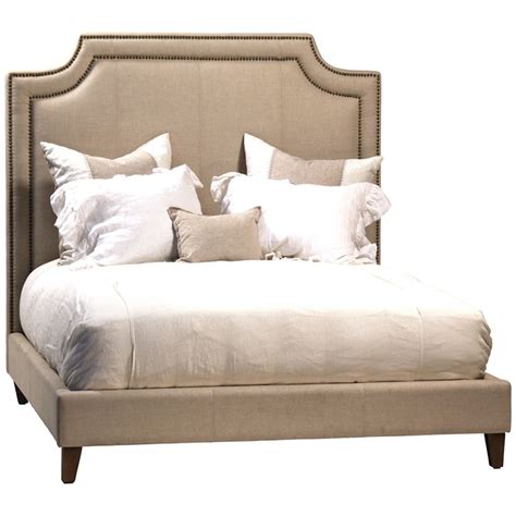 Classic Upholstered Bed With Bronze Nailhead Trim Mortise And Tenon