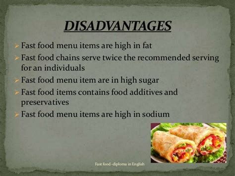 It is a fact that high amounts of fats and salt in. Fast food presentation