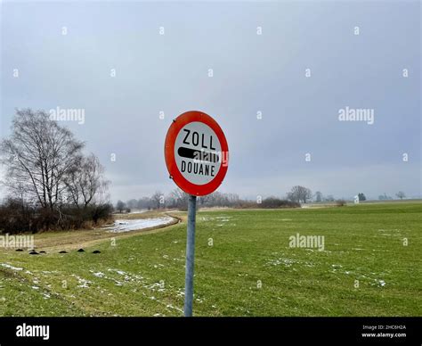 Road Sign Indicating Customs Zoll Douane Between Border Of Austria