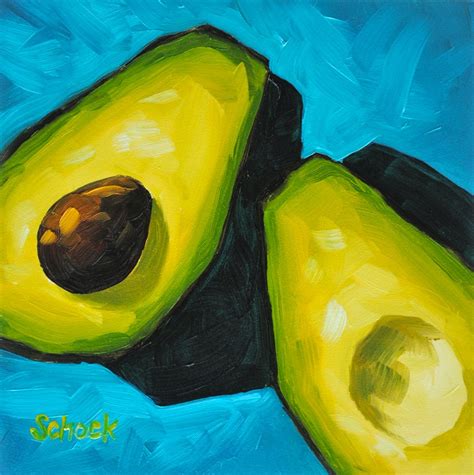 Avocado Blue Ii Still Life Oil Painting 6x6 Still Life Oil