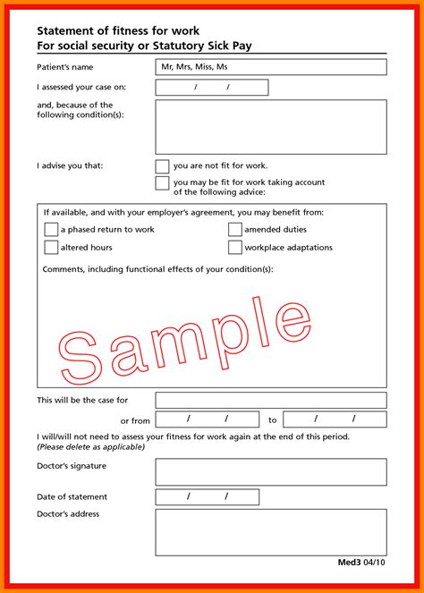 Doctors Sick Note Template Free Uk Printable Templates