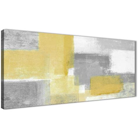 Mustard Yellow Grey Living Room Canvas Wall Art Accessories Abstract