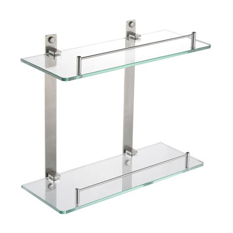 Add some additional storage to your bathroom, office, bedroom or kitchen utilizing this 17.5 w x 21.5 h double wall mount bathroom shelf. KES|KES Bathroom Lavatory Double Glass Shelf Wall Mount ...