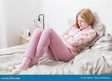 Girl With Sick Stomach Stock Image Image Of People 142135537