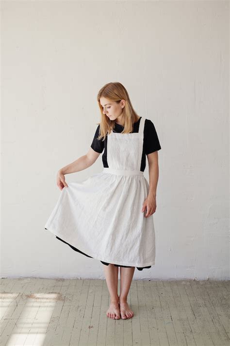 Apron For Women White Linen Apron Kitchen Linen Pinafore Dress Linen Pinafore Washed Linen