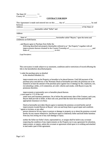 Contract For Deed Printable Pdf Download