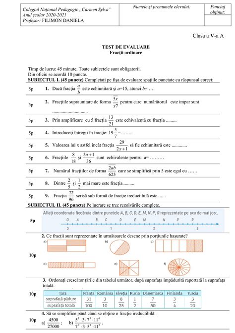 Academiaabc Evaluare Fracții Ordinare Clasa A V A