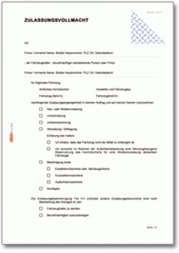 Musterbrief für eine schadensregulierung durch die versicherung musterbrief für die schadensregulierung beim kfz privat aufsetzen muster zum kostenlosen download: Kfz-Zulassungsvollmacht