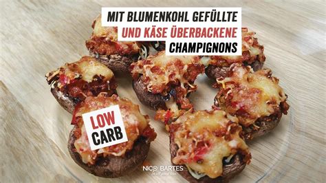 Statt mit käse, können sie einen auflauf auch mit semmelbrösel und butterflöckchen überbacken. Mit Blumenkohl gefüllte und Käse überbackene Champignons ...