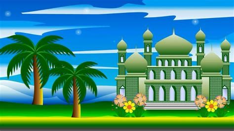 Background Animasi Kartun Bergerak Islami Masjid Hijau Free
