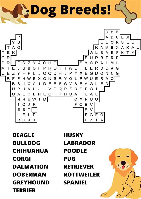 Dog Breeds Word Search Free Printable Download Puzzld