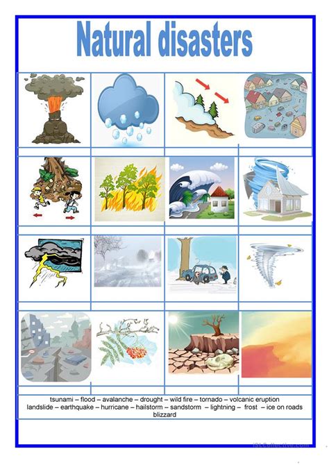 Picture Dictionary Natural Disasters English Esl Worksheets Naturkatastrophe